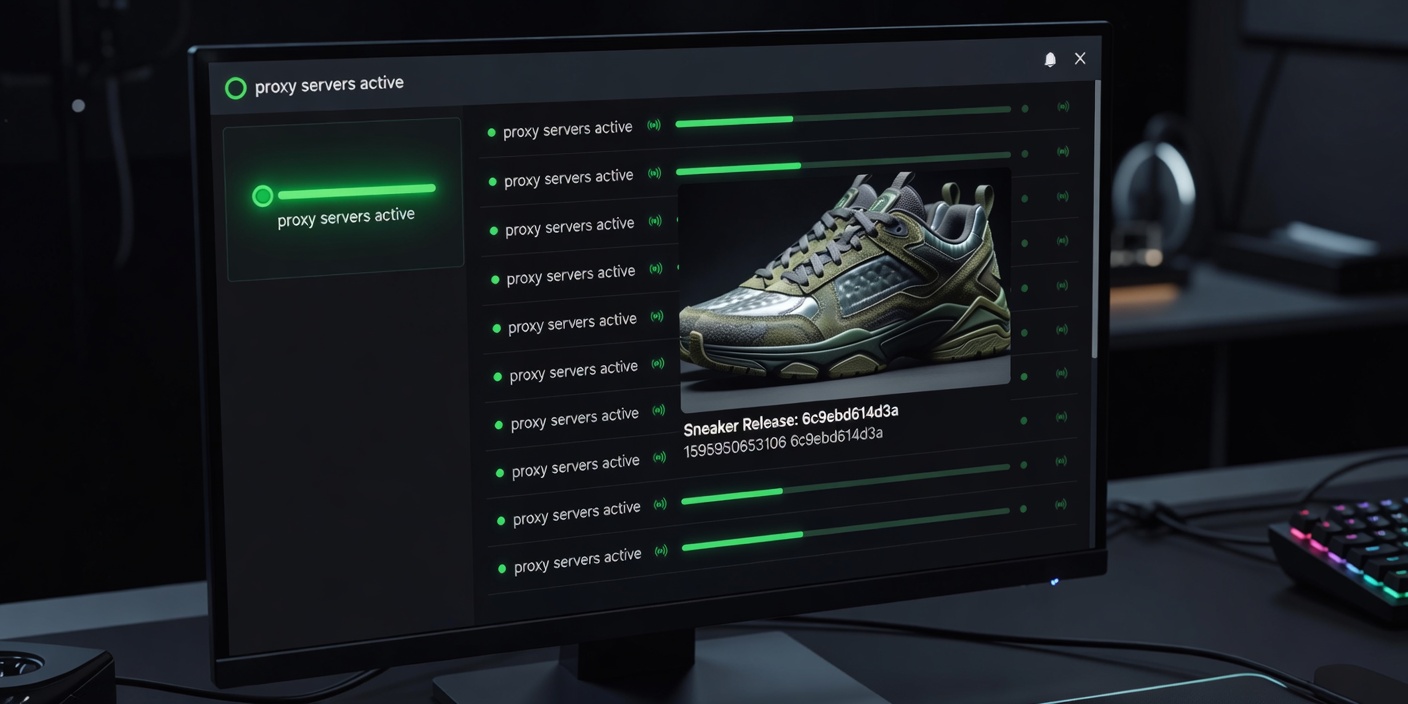 Sneaker release bot dashboard with proxy servers active