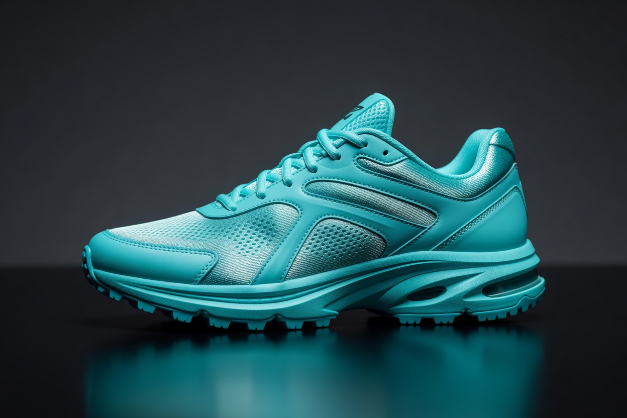 Cyan metallic luxury sneaker design artwork